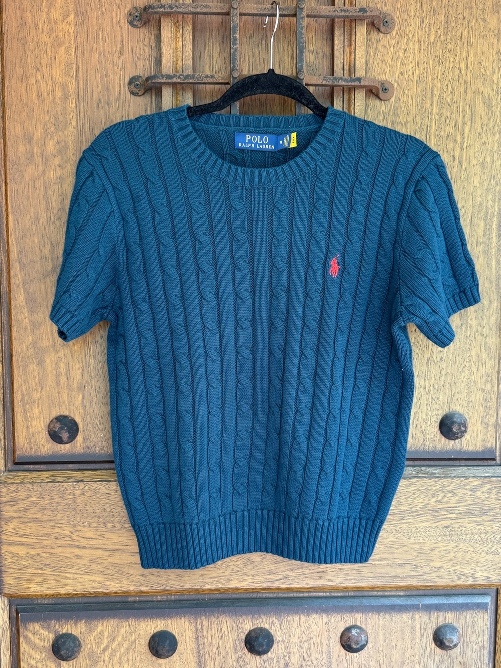 Ralph Lauren Dark Green Crewneck Short-Sleeve Cable Knit Sweater  Size S, M